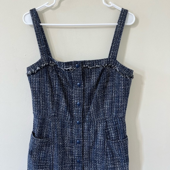 Banana Republic Navy Blue Tweed Button-Front Sleeveless Mini Dress Size 10 - Picture 2 of 12